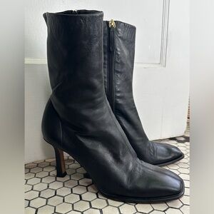 Black heel square toe booties